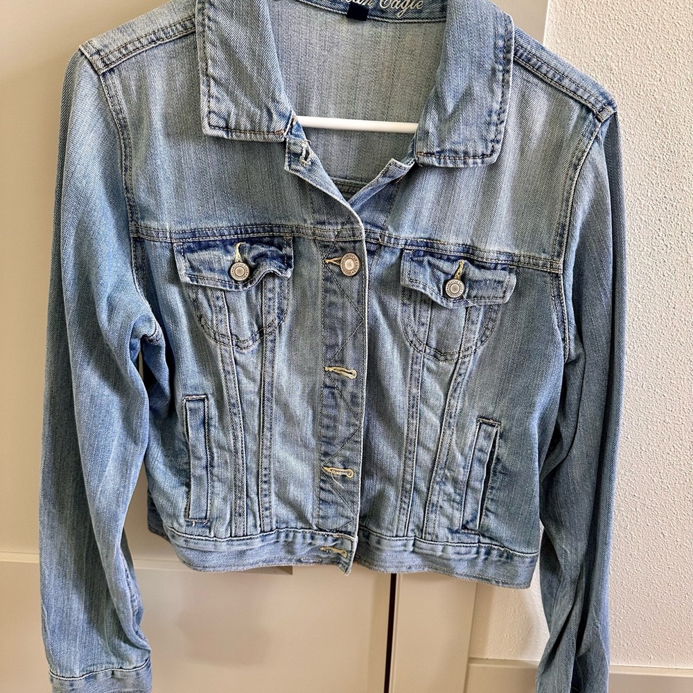 American Eagle Denim Jacket With Patterned Back - image 3